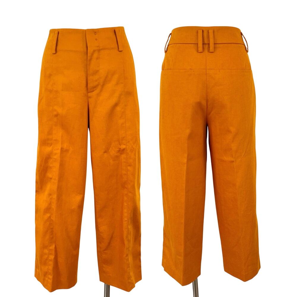 Vince Wide Cropped Leg Pants Cotton Linen Blend High Rise Dark Orange 4 NWT